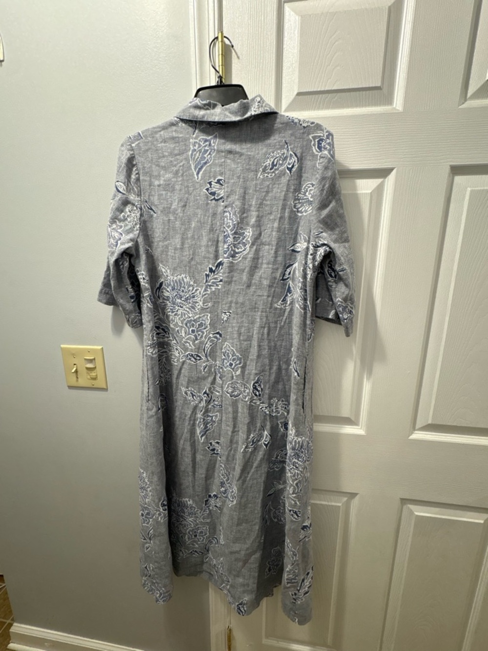 Habitat Bloomer Go To Dress Linen Light Blue Floral Button Down Midi Shirt Dress - Picture 3 of 5